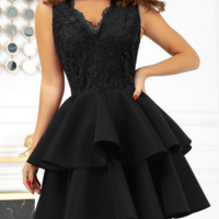 Solid Color Mesh Spliced One Shoulder High Waist Dress - Thumbnail 1