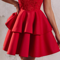 Solid Color Mesh Spliced One Shoulder High Waist Dress - Thumbnail 3