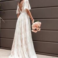 Sexy A Line Champagne Lace Beach Boho Wedding Dress Bridal Gown Wedding Gown - Thumbnail 1