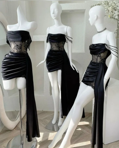 Off The Shoulder Black Short Homecoming Dresses