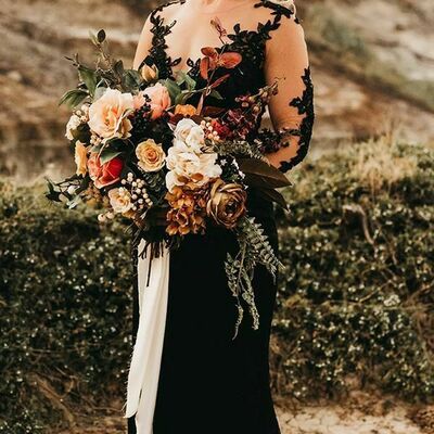 Black a line lace boho wedding dress bridal gown wedding gown