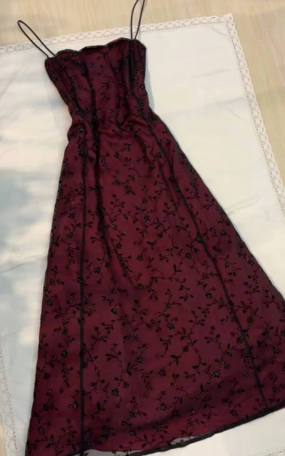 Spaghetti Straps Burgundy A Line Long Evening Dresses