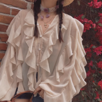 Elegant ruffled lantern sleeves holiday long-sleeved shirt top - Thumbnail 4