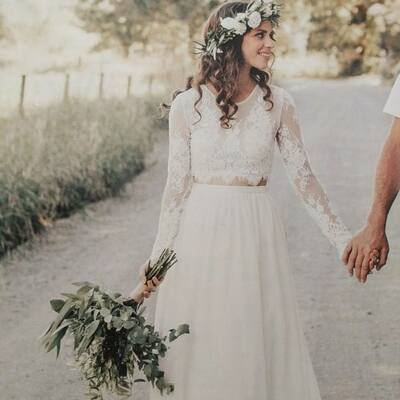 Two pieces lace boho wedding dress bridal gown wedding gown