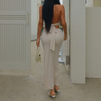 Temperament Metal Decoration Halter Neck Skirt Suit - Thumbnail 2