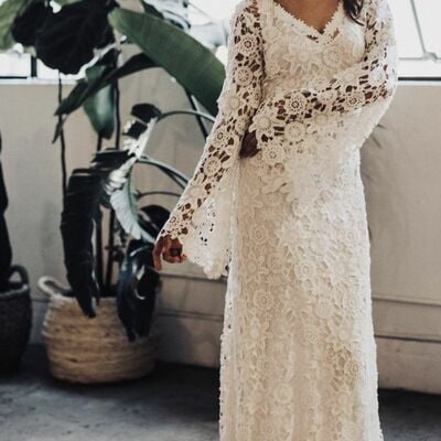 Plus size sheath lace boho wedding dress bridal gown wedding gown