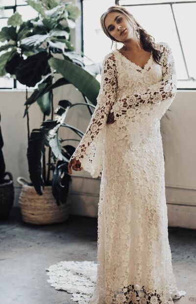Plus Size Sheath Lace Boho Wedding Dress Bridal Gown Wedding Gown
