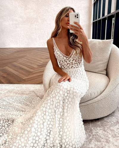 Sexy Sheath Lace Beach Boho Wedding Dress Bridal Gown Wedding Gown