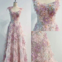 Romantic Pink 3D-Floral Formal Prom Dresses  - Thumbnail 2