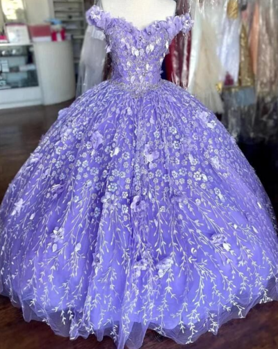 Ball Gown Lavender Quinceanera Dresses Lace Appliques With Lace Up
