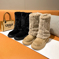 Women's snow boots sleeve winter plus velvet non-slip imitation mink fur shoes 2 colors - Thumbnail 1