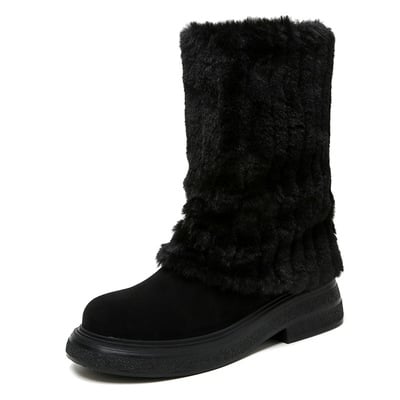 Women's snow boots sleeve winter plus velvet non-slip imitation mink fur shoes 2 colors