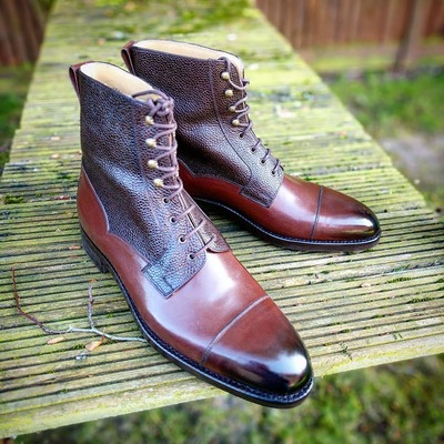 Handmade brown leather ankle high lace up balmoral boot