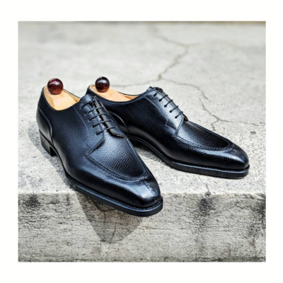 Handmade men black grain leather oxford dress shoes - Thumbnail 3