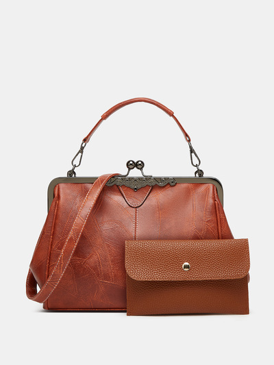 Fashion Soft Leather Women's Handbag Two Piece Brown