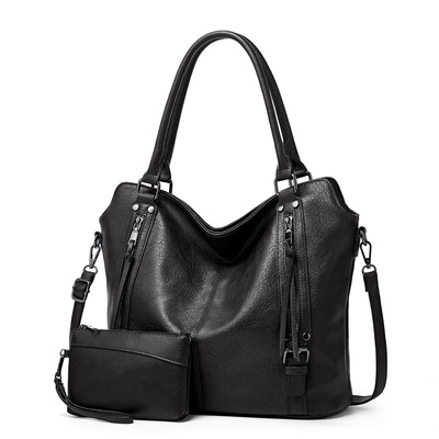 Large Capacity Women's Crossbody Handbag Two Piece Black