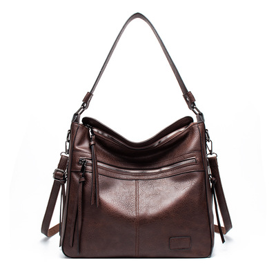Fashion women's zipper tote bag brown - Thumbnail 5