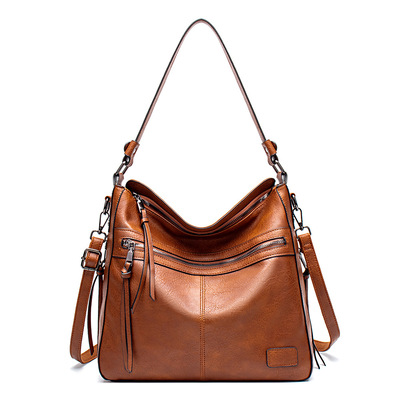 Fashion women's zipper tote bag brown - Thumbnail 5
