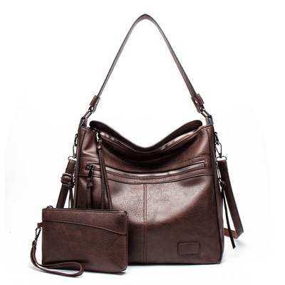 Fashion women's zipper tote bag two piece brown - Thumbnail 5