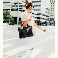 New Women's Oil Wax Leather Crossbody Handbag Black - Thumbnail 1