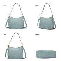 Fashion Soft Leather Women's Handbag Ladies Shoulder Tote Bag Blue - Thumbnail 2