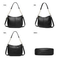 Fashion Soft Leather Women's Handbag Ladies Shoulder Tote Bag Black - Thumbnail 2