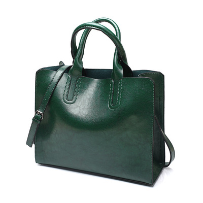 Women??s leather handbag shoulder bag shopper green - Thumbnail 5