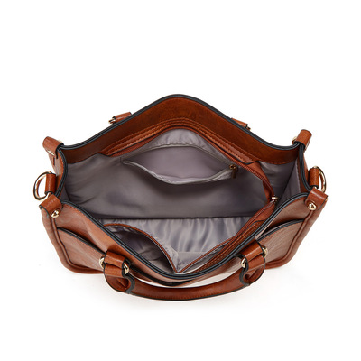 Ladies'crossbody bag with wide strap and detachable shoulder strap brown