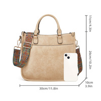 Ladies'Crossbody Bag with Wide Strap and Detachable Shoulder Strap Brown - Thumbnail 1