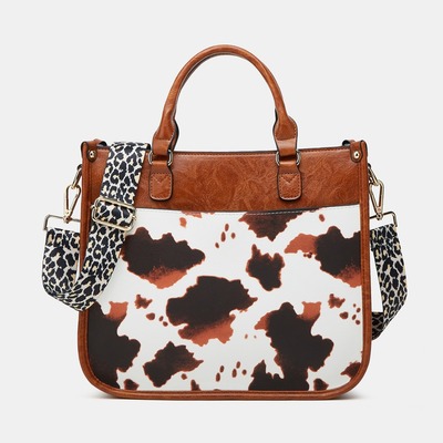 Ladies'crossbody bag with wide strap and detachable shoulder strap leopard brown - Thumbnail 4