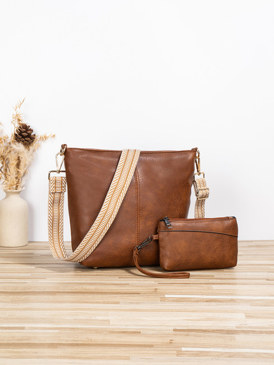 Women Shoulder Bag Vintage Crossbody Purse Handbag Two Piece Brown