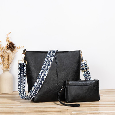 Women shoulder bag vintage crossbody purse handbag two piece black - Thumbnail 4