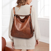Women Tote Bag Handbags PU Leather Fashion Hobo Shoulder Bags Brown - Thumbnail 1