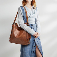 Women Tote Bag Handbags PU Leather Fashion Hobo Shoulder Bags Brown - Thumbnail 2