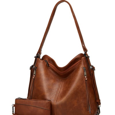 Women tote bag handbags pu leather fashion hobo shoulder bags two piexe brown