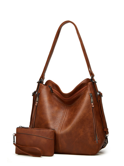 Women Tote Bag Handbags PU Leather Fashion Hobo Shoulder Bags Two Piexe Brown