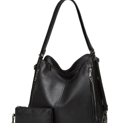 Women tote bag handbags pu leather fashion hobo shoulder bags two piexe black - Thumbnail 4