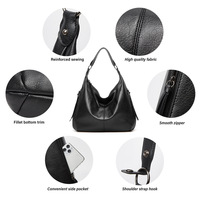 Women Shoulder Bags Tote Satchel Hobo 3pcs Purse Set Black - Thumbnail 3