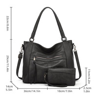 Women Tote Bag Handbags PU Leather Fashion Hobo Shoulder Bags Black - Thumbnail 1