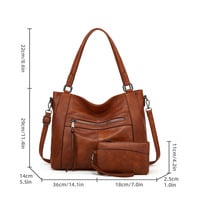Women Tote Bag Handbags PU Leather Fashion Hobo Shoulder Bags Brown - Thumbnail 1