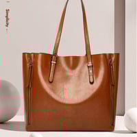 Women's Soft Faux Leather Tote Bag Purse Handbags Wallet Brown - Thumbnail 1