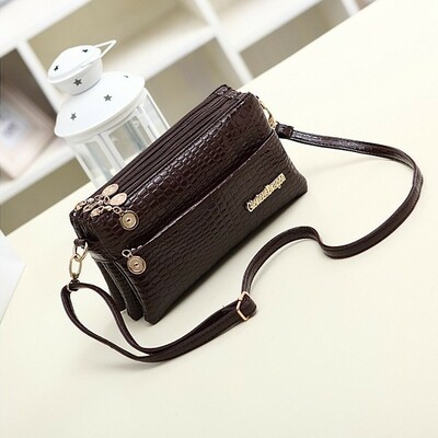 Women's handbag with crocodile pattern handbag, three compartment small bag brown - Thumbnail 5