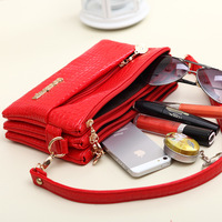 Women's Handbag With Crocodile Pattern Handbag, Three Compartment Small Bag Red - Thumbnail 2