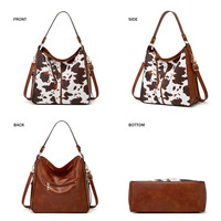 Women Western Cow Print Purse Designer Top Handle Handbags Brown - Thumbnail 2