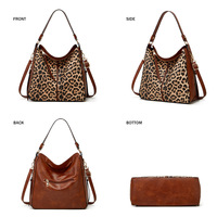 Women Leopard print Purse Designer Top Handle Handbags Brown - Thumbnail 2