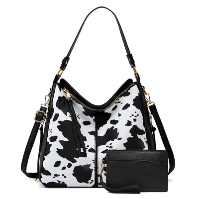 Women western cow print purse designer top handle handbags two piece black - Thumbnail 5