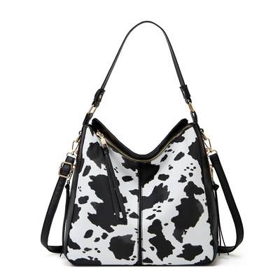 Women western cow print purse designer top handle handbags two piece black