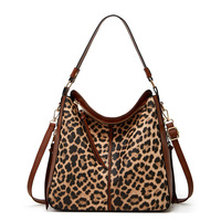 Women Leopard print Purse Designer Top Handle Handbags Two Piece Brown - Thumbnail 1