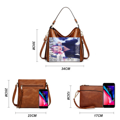 Women fashion handbags wallet tote bag shoulder bag top handle satchel purse set 3pcs brown