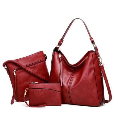Women fashion handbags wallet tote bag shoulder bag top handle satchel purse set 3pcs red - Thumbnail 3